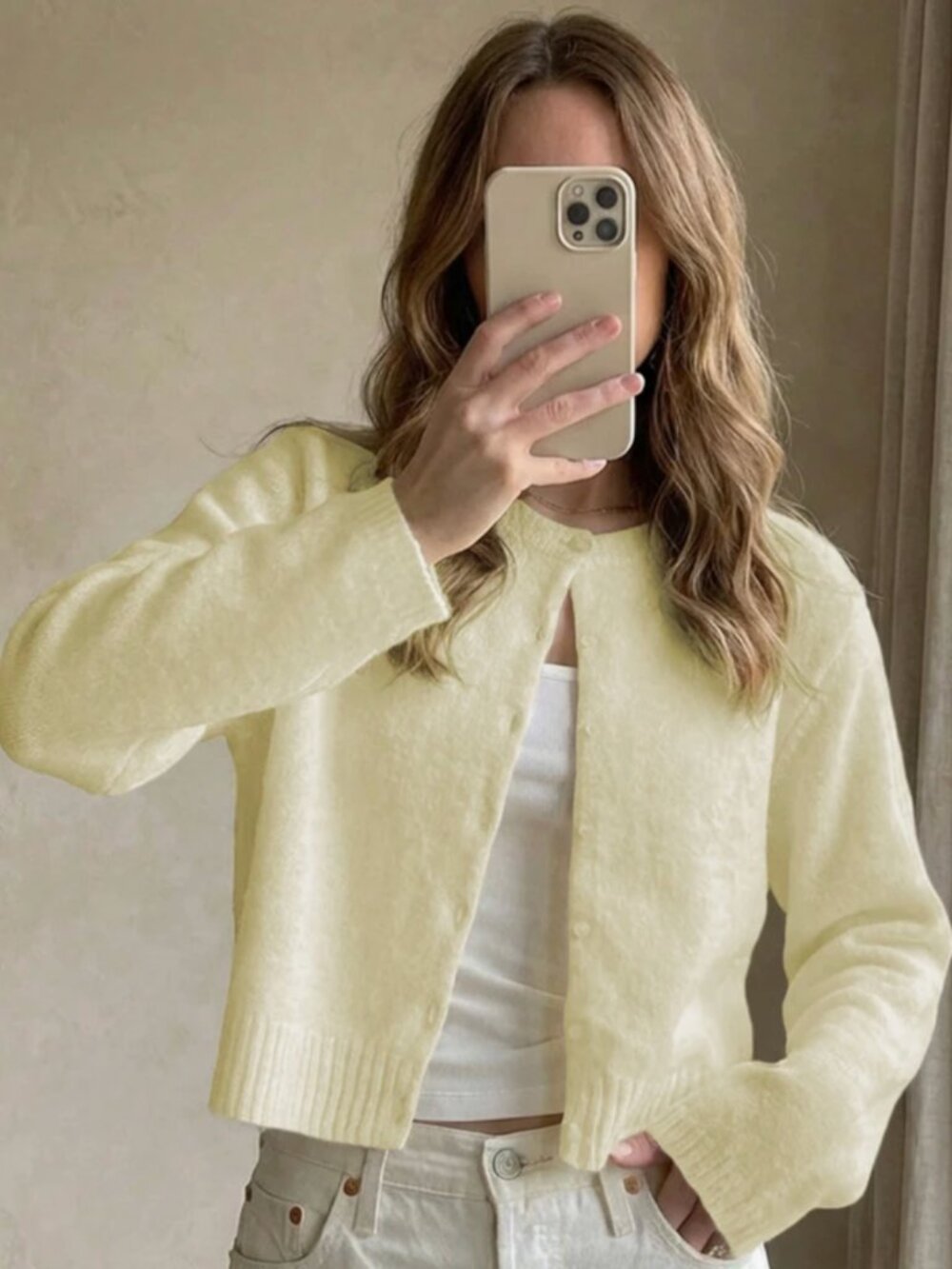 Women's Spring/Autumn/Winter Minimalist Long Sleeve Crew Neck Cropped Slim Fit